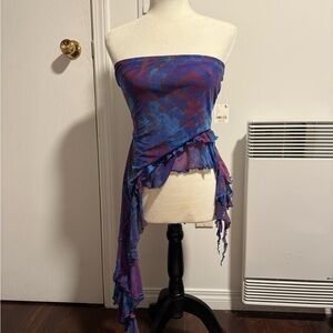 NWT Free People Taylor Tube Top M Sleeveless Ruffle Asymmetrical Midnight Combo